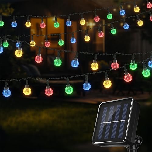 1pc 100/60/40/20LED Solar String Lights Outdoor Waterproof, Crystal Globe Lights with 8 Modes, Solar Powered Patio Lights for Garden Yard Porch Wedding Party Decor (Warm White/Multi-Coloured/White)