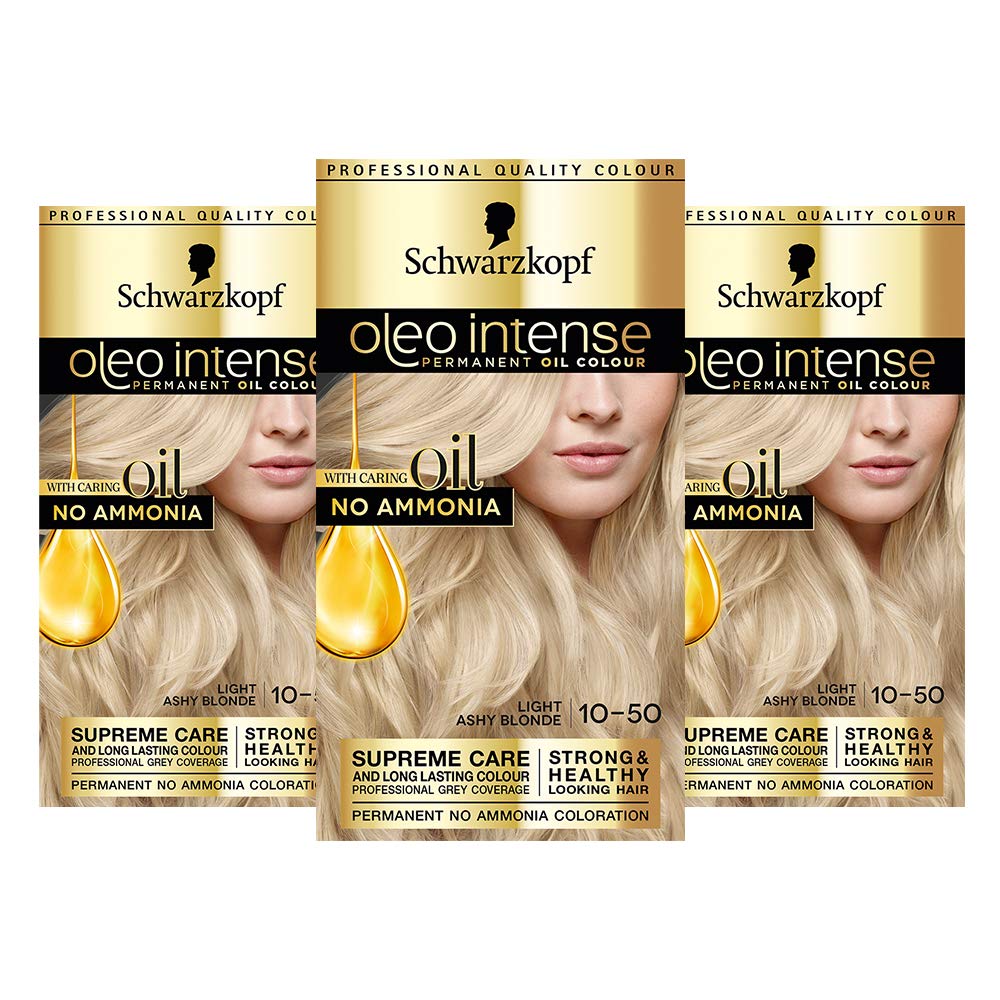 Schwarzkopf Oleo Intense Blonde Hair Dye, 3-Pack Permanent Oil Colour, No Ammonia, Covers Greys, Ash Blonde 10-50 — image 1