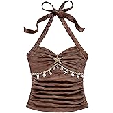 SweatyRocks Women's Backless Textured Halter Tops Starfish Shell Sleeveless Summer Tank Tops