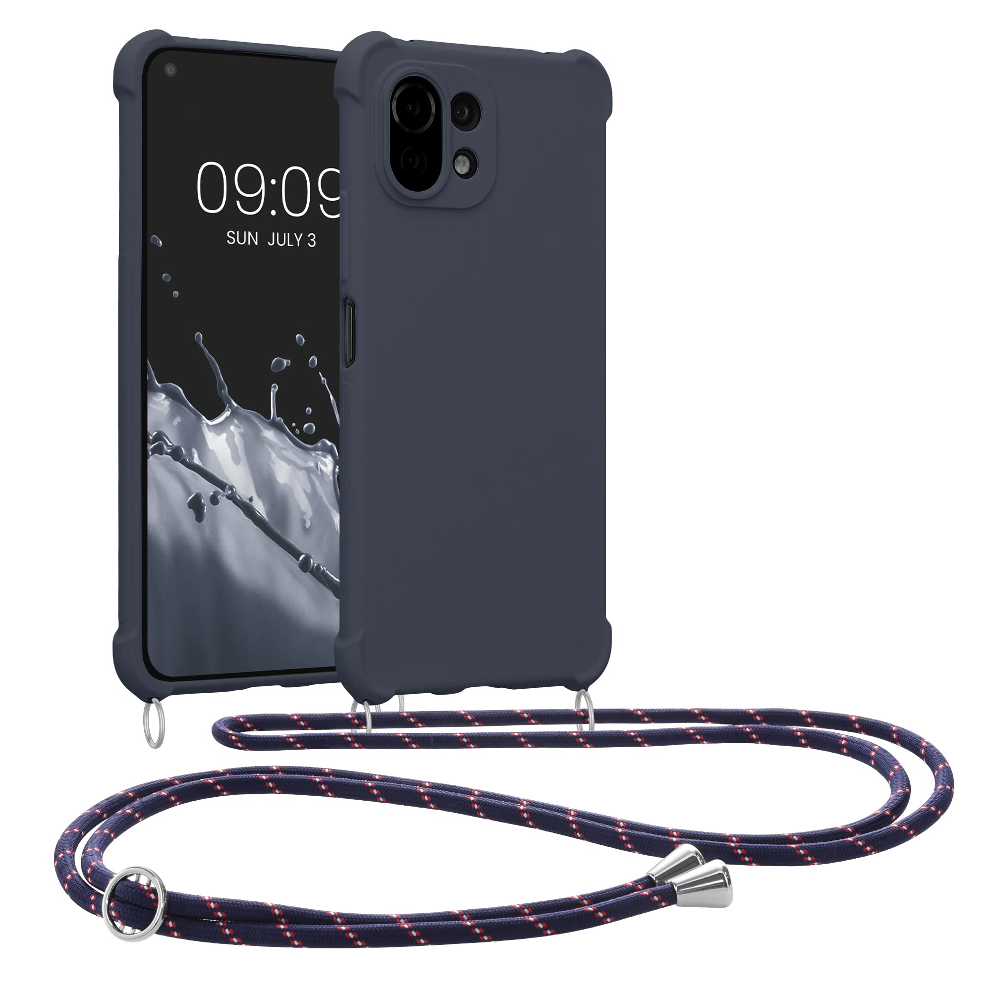 kwmobile Crossbody Case Compatible with Xiaomi 11 Lite (5G) NE/Mi 11 Lite (5G) Case - TPU Silicone Cover with Strap - Blueberry