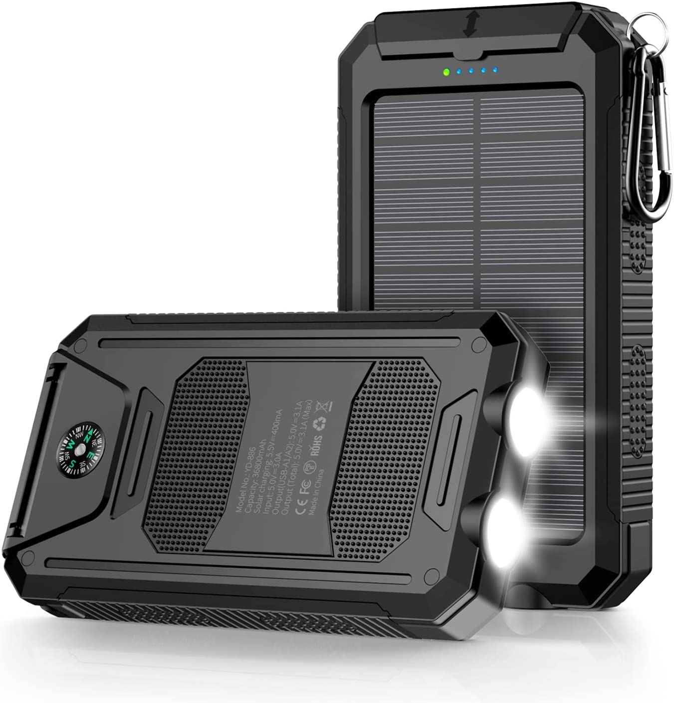 Photo 1 of Mregb Power Bank,Solar Charger,36800mAh 5V3.1A QC 3.0 Dual 2 USB Port Built-in Powerful Flashlight IPX7(Black)