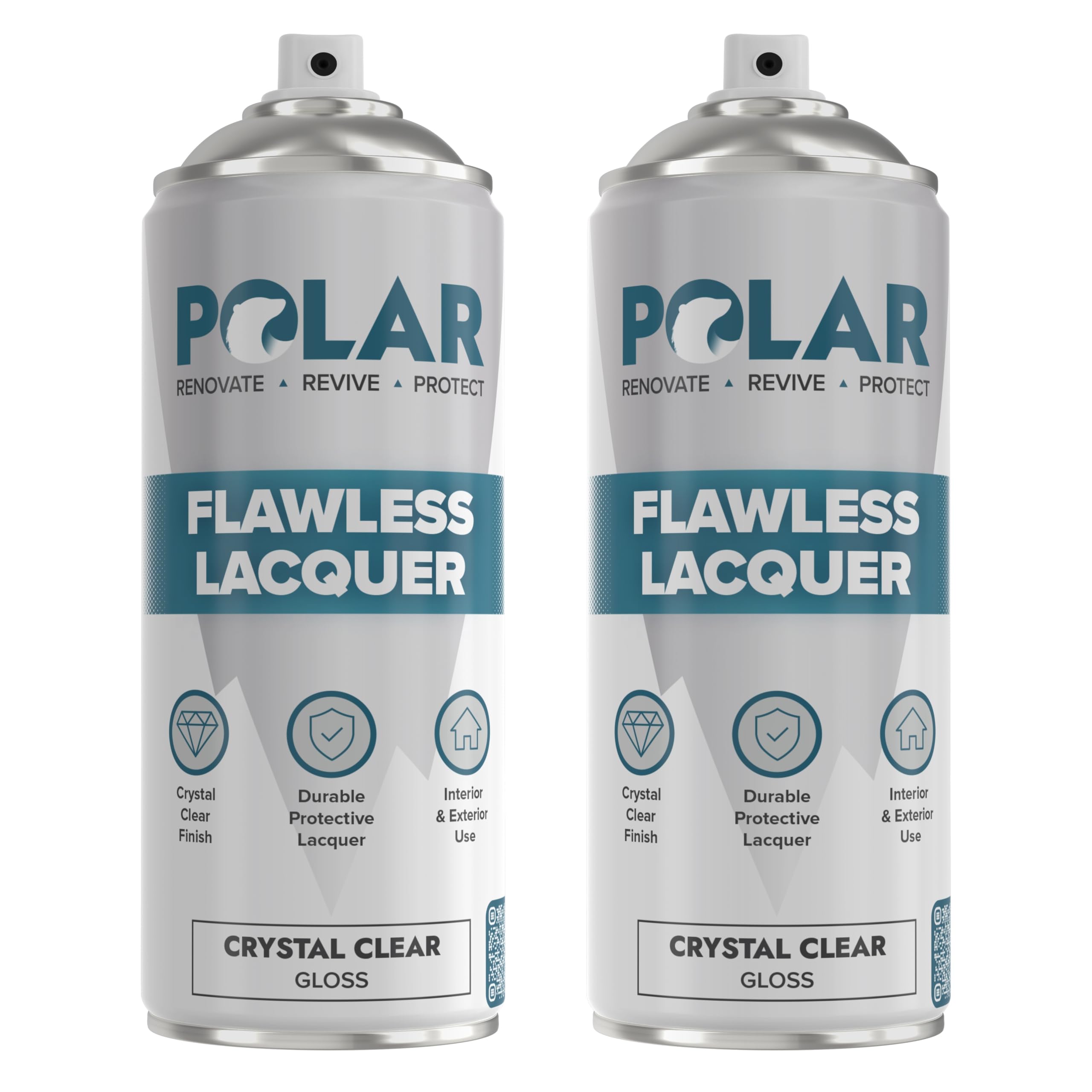 Polar Flawless Lacquer Spray - 2x400ml, Clear - Protective Coating for Wood, Ceramic, Glass, Plastic & Metal - Scratch Resistant & UV Protection - Primer for DIY, Interior & Exterior - Gloss Finish