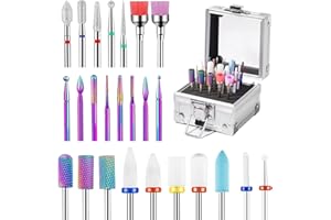 ANKEY 25Pcs Nail Drill Bits Set with Portable Nail Drill Bit Holder, 3/32 Inch Nail Drill Bits for Acrylic Nails, Ceramic Diamond Carbide Cuticle Efile Remover Bits for Home Salon Acrylic Gel Nail Polish