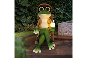 Yikaroeli Garden Decor Statue Frog Figurine - Garden Art with Solar Lantern, Loving Frog for Patio, Balcony, Yard, Lawn - Unique Gift for Mom Grandma, and Cat Lover