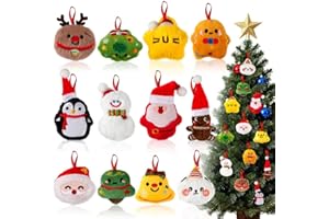 CUPLOOV Christmas Tree Plush Ornaments, 12 Pcs Small Plush Christmas Hanging Ornaments Set, Soft Mini Stuffed Animal Toys for Mini Xmas Tree Hanging Decorations Supplies