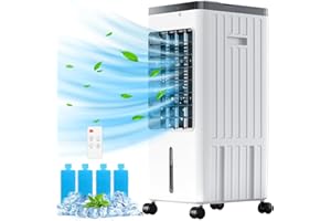 SimerSure 3-IN-1 Portable Air Conditioners, Evaporative Air Cooler w/Remote & 3 Speeds, Windowless Air Conditioner, 2 Gal Tank & 4 Ice Packs for 45H Cooling, Quiet Portable AC for Room Bedroom Office