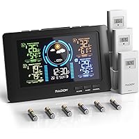 Raddy WF-80C Wireless Weather Station with 7.5" Colour Display, 3 Outdoor Sensors, Indoor/Outdoor Thermometer Hygrometer, Bar