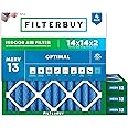 Filterbuy 14x14x2 Air Filter MERV 13 Optimal Defense (4-Pack), Pleated HVAC AC Furnace Air Filters Replacement (Actual Size: 13.50 x 13.50 x 1.75 Inches)