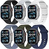 6 Pack Sport Bands for Apple Watch Ultra/3/2 Band 49mm 46mm 45mm 44mm 42mm 41mm 40mm 38mm iWatch Bands for Men Women,Waterproof Silicone Strap Wristband for Apple Watch Series 11 10 9 8 7 6 5 4 SE 3/2