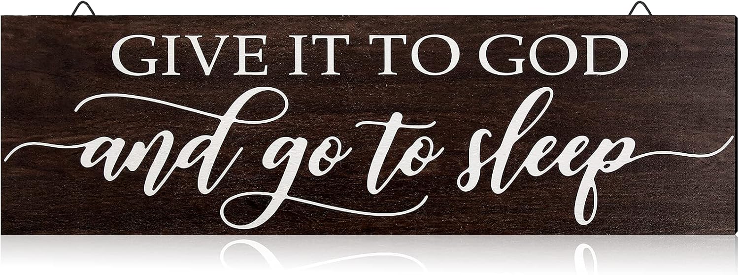 Jetec Give it to God and Go to Sleep Sign Bedroom Wall Decor Cute Room Decor Modern Farmhouse Wall Decor Rustic Farmhouse Decor for The Home Sign (Brown)