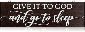 Jetec Give it to God and Go to Sleep Sign Bedroom Wall Decor Cute Room Decor Modern Farmhouse Wall Decor Rustic Farmhouse Decor for The Home Sign (Brown)