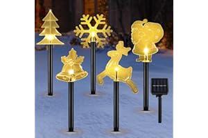 Lewondr Solar Christmas Pathway Lights, 5 PCS Solar Christmas Decorations Outdoor with 2 Lighting Modes, Santa Tree Bell Snow