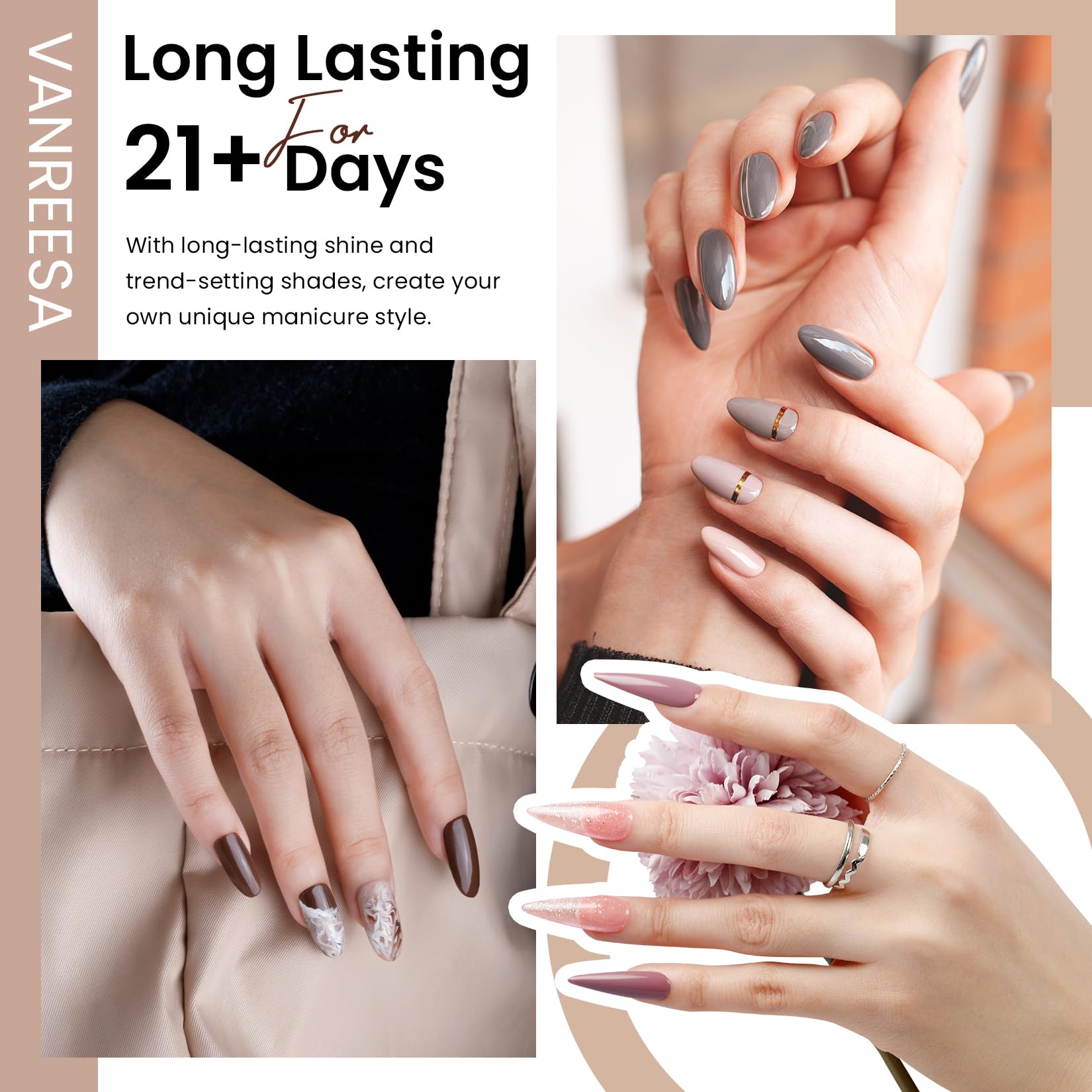 VANREESA 24 Pcs Gel Nail Polish Set-21 Fall Winter Colors Gel Nail Polish with Base Coat Glossy Matte Top Coat Gel Polish Set Nude Pink Red Brown Glitter Gel Polish Kit Gifts for Women Girls - Image 3