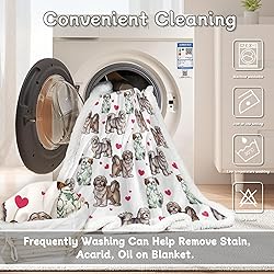 BlessLiving Red Hearts Dog Print Sherpa Blanket