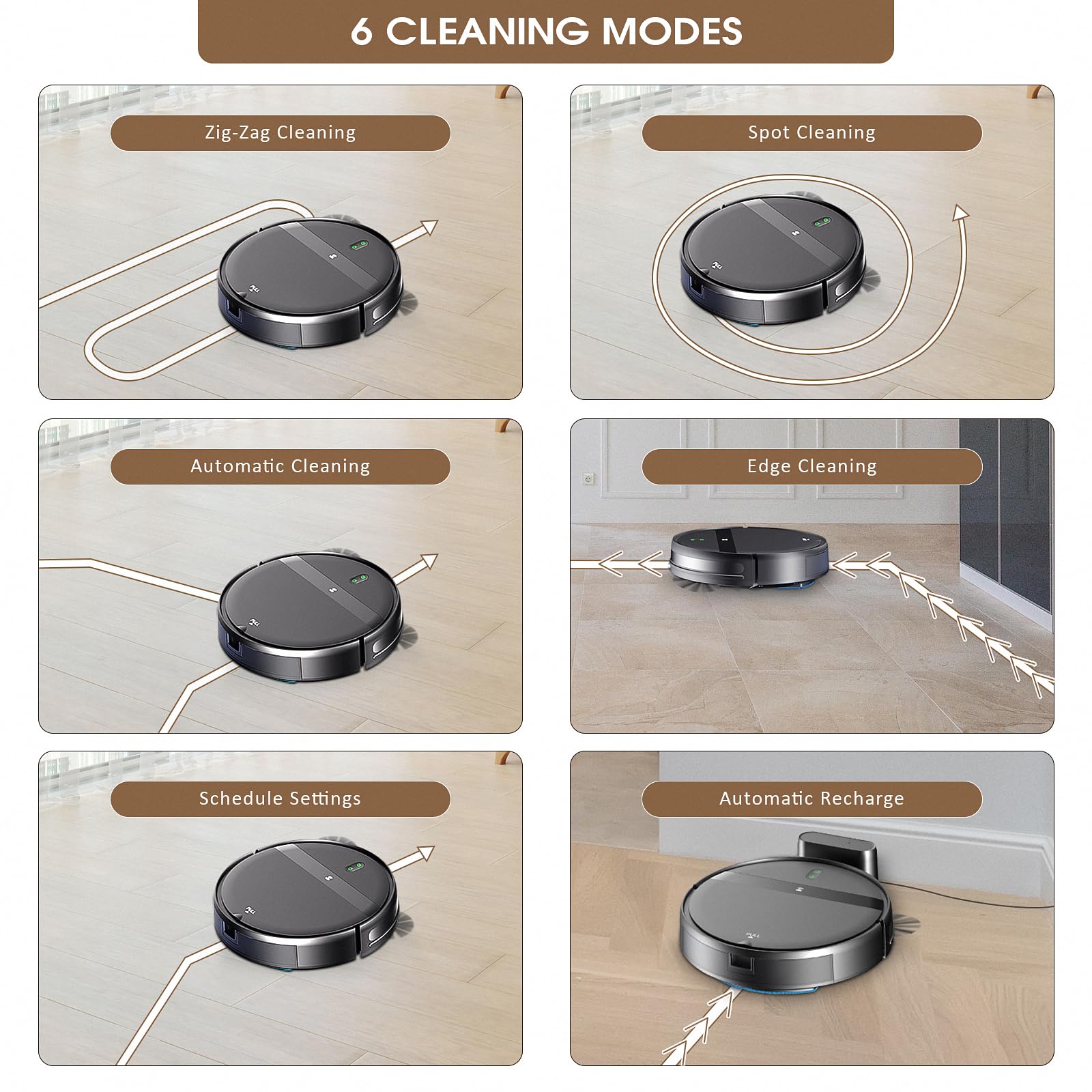 Robot Vacuum and Mop Combo,Powerful Suction, Wi-Fi/App/Remote,2 in 1 Mopping Robot Vacuum Cleaner,Dustbin and Watertank, Self-Charging,Ideal for Pet Hair,Hard Floors and Low Pile Carpet,Dark Gray - Image 7