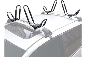 XCAR Universal 2 Pairs Kayak Roof Rack for Surfboard Paddleboard Canoe SUP Boat Skiboard- Rooftop J Bars Carriers Holders for Vehicle Car SUV - Roof Top Mount Kayaks Carrier with 4pcs Straps
