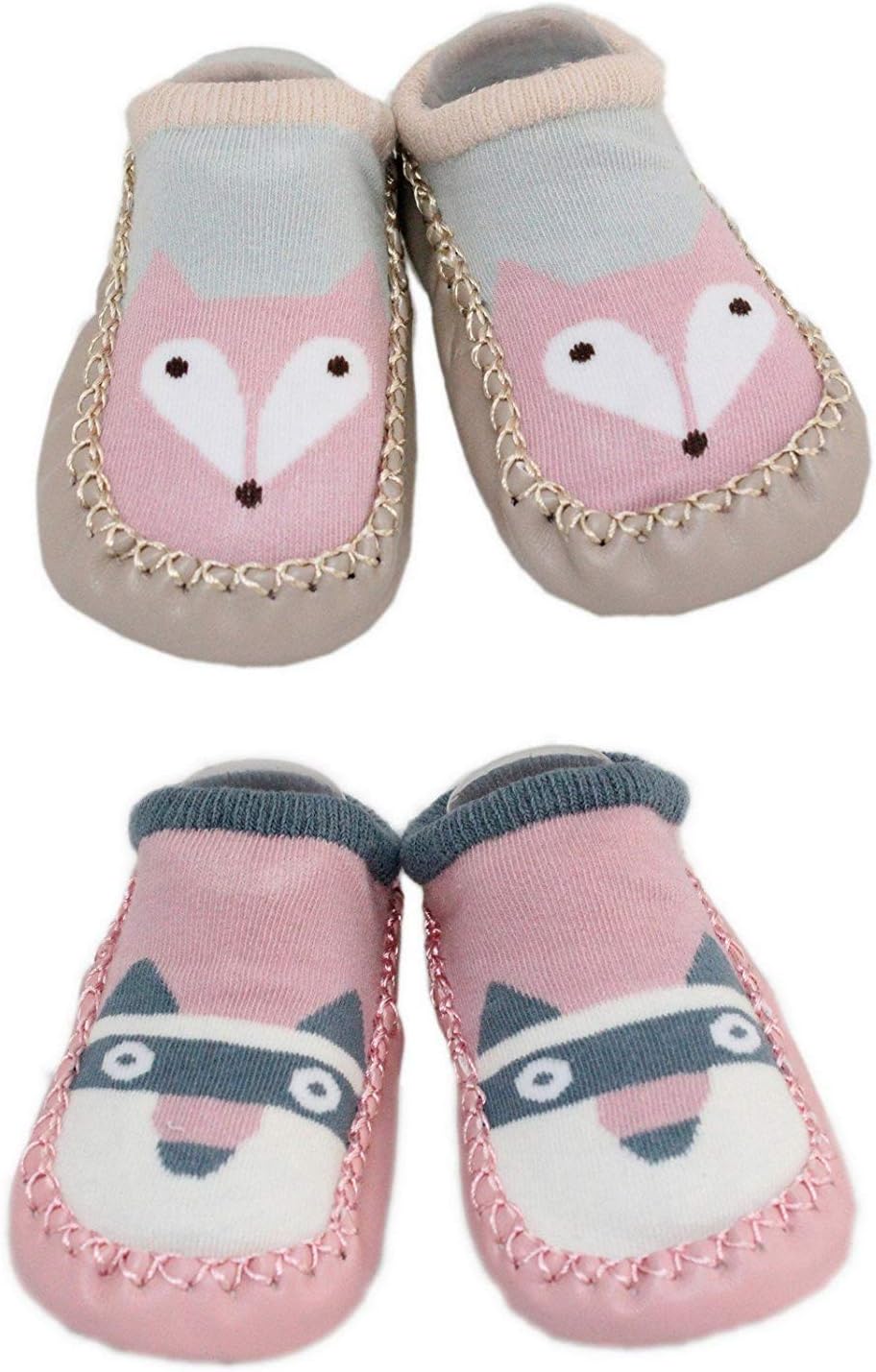 2 Pairs of Baby Boys Girls Indoor Slippers Anti-slip Shoes Socks 9-18 Months