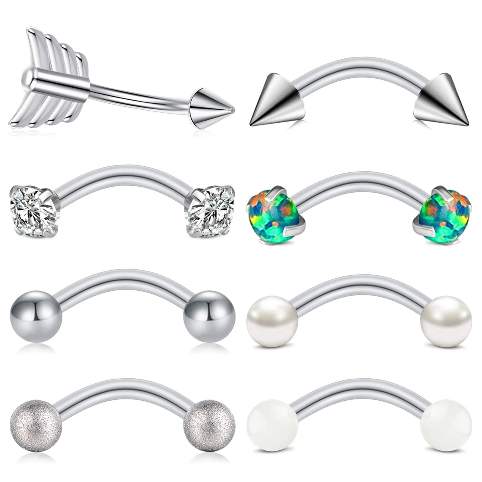 Briana Williams Eyebrow Rook Piercing 16G 8mm Curved Barbell Helix Tragus Daith Earrings Stud Bars Surgical Steel — image 1