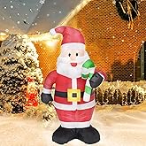 PIPIMOUSE 4 FT Christmas Inflatables Santa Outdoor Decorations, Santa Claus with Candy Stick Inflatable with Led Lights Xmas Blow up Yard Decorations for Square Lawn Garden Patio Holiday Party Decor