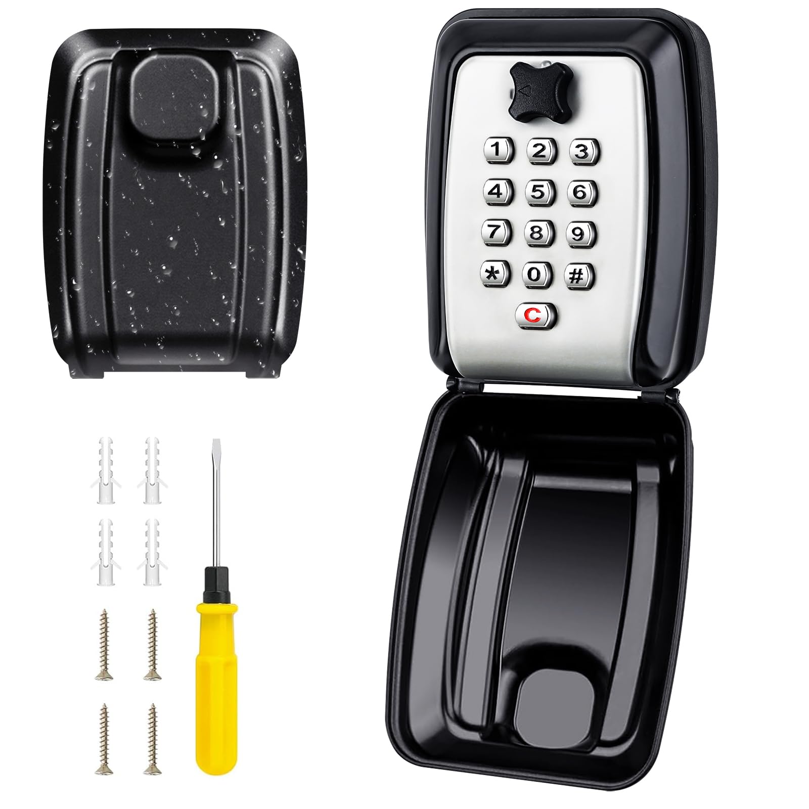 PAIRIER Key Safe Wall Mounted, Key Lock Box Outdoor Waterproof Extra Large Key Box Police Approved Lockbox 12-Digit Combination Key Storage Box with Weatherproof Cover for Home Garage School(Sliver)