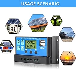Anern 30A PWM Solar Charge Controller, 12V 24V