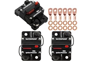 Hamolar 3 Pack 30 Amp Auto Car Stereo Audio Circuit Breaker Fuse 12-48VDC Manual Reset Button Switch Fuses, with Wire Lugs Co