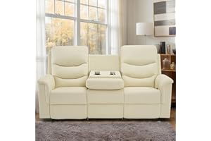 Consofa Reclining Sofa Couch, Recliner Sofa 3 Seater with Drop Down Table, Cup Holders, Side Pockets, Wall Hugger Sofa Recliners for Living Room, RV Theater Seating