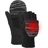 BERGWEISER Flip Winter Gloves, Wool Fingerless Gloves for Women Men Cold Weather, Mittens with Reflective for Christmas