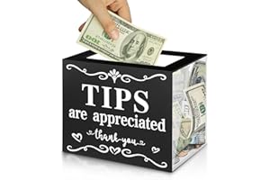 MOJIEZUO 1 Pack Acrylic Tip Jar for Money Tip Box Bucket with 2 Paste Hooks, 2 Expansion Screws - Money Storage Container, Raffle Cash Box, for Bartender, Restaurants, Bars, Musicians - 6 x 4 x 5 Inch