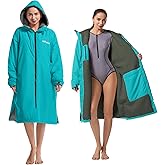 Hiturbo Warm Waterproof Swim Parka: Oversized Hooded Changing Robe - Sherpa Liner Swimming Coat - Recycled Fabric Surf Poncho