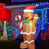 FARONZE Christmas Inflatable Gingerbread Man Lighted Indoor & Outdoor Christmas Yard Blow-Up Decoration with Built-in Fan and Anchor Ropes (Xmas Gingerbread Man)