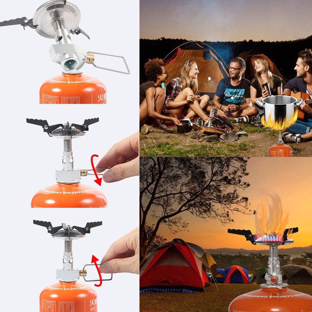 Aomago Ultralight Outdoor Camping Gas Stove with Carry Bag, Portable Backpacking Mini Cooking Stove Hiking Camp Burner Folding Pocket Stove
