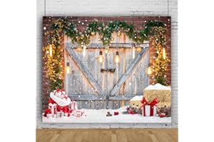 10x8ft Vinyl Winter Christmas Rustic Barn Wood Door Backdrop Xmas Snow Snowflake Red Brick Photography Background Winter Holi