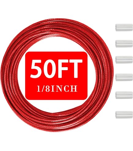 Orange Vinyl Coated Steel Cable 7x7 Strand, 1/16 To 3/32 Inch Thickness, 50ft Coil