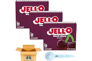 Jell-O Black Cherry Gelatin Mix - 3 oz Boxes (Pack of 3) - With Mighty Merchandise Measuring Spoon