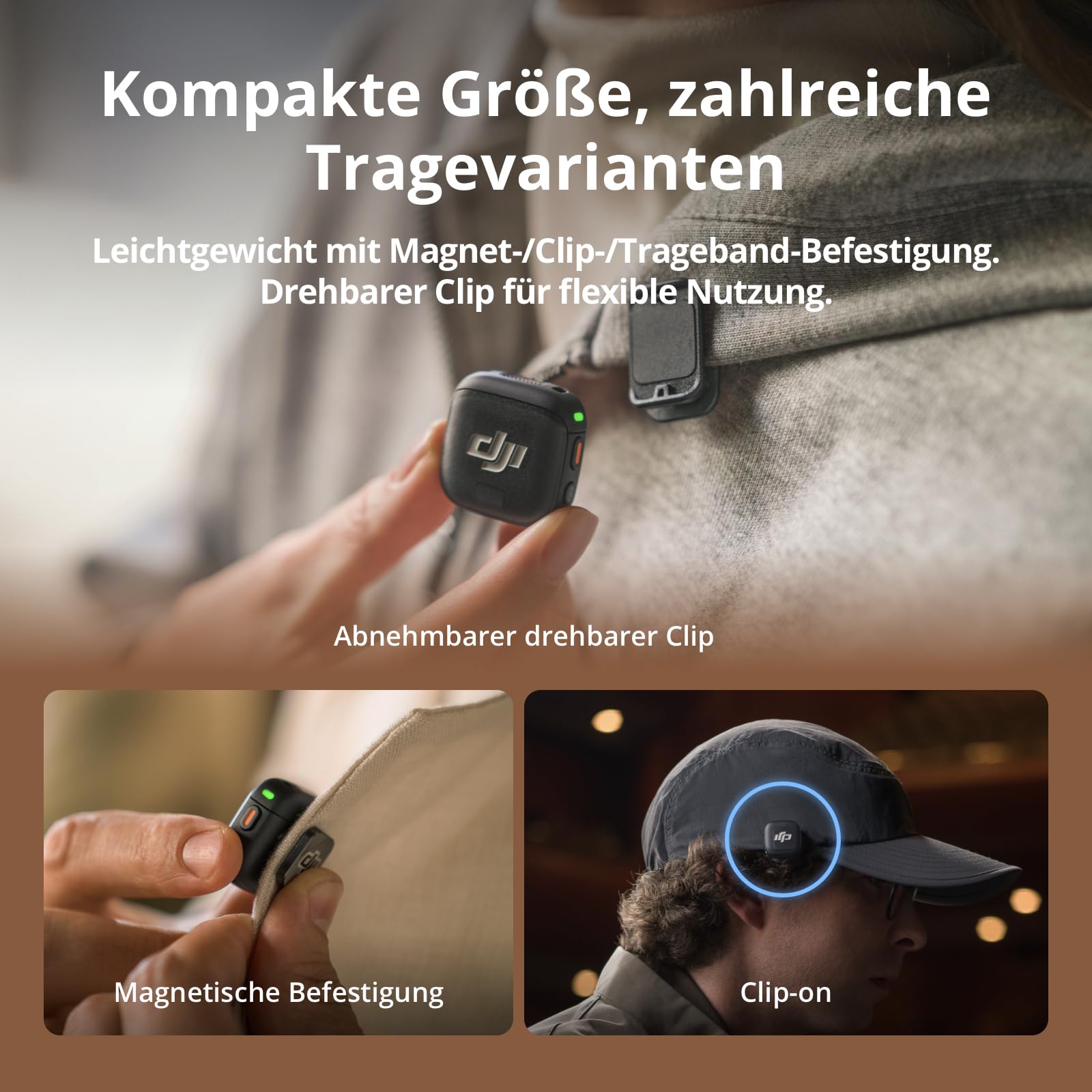 DJI Mic 3 (1 Sender + 1 Empfänger), drahtloses Lavalier-Mikrofon für iPhone/Kamera/Android, Ultraleicht, verlängerte Laufzeit & Schnellladung, 400 m Übertragung 4