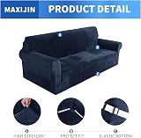 MAXIJIN Thick Velvet Sofa Cover 3 Seater Navy Blue Non Slip Elastic view 3