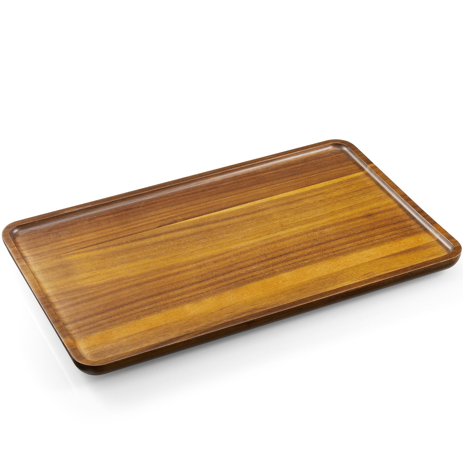 Photo 1 of 16 Inch Acacia Wood Serving Tray, Rectangular Wooden Decorative Tray for Food, Appetizers, Snacks, Desserts, Coffee Table, Bathroom, Entryway, Vanity, Home Decor Organizer