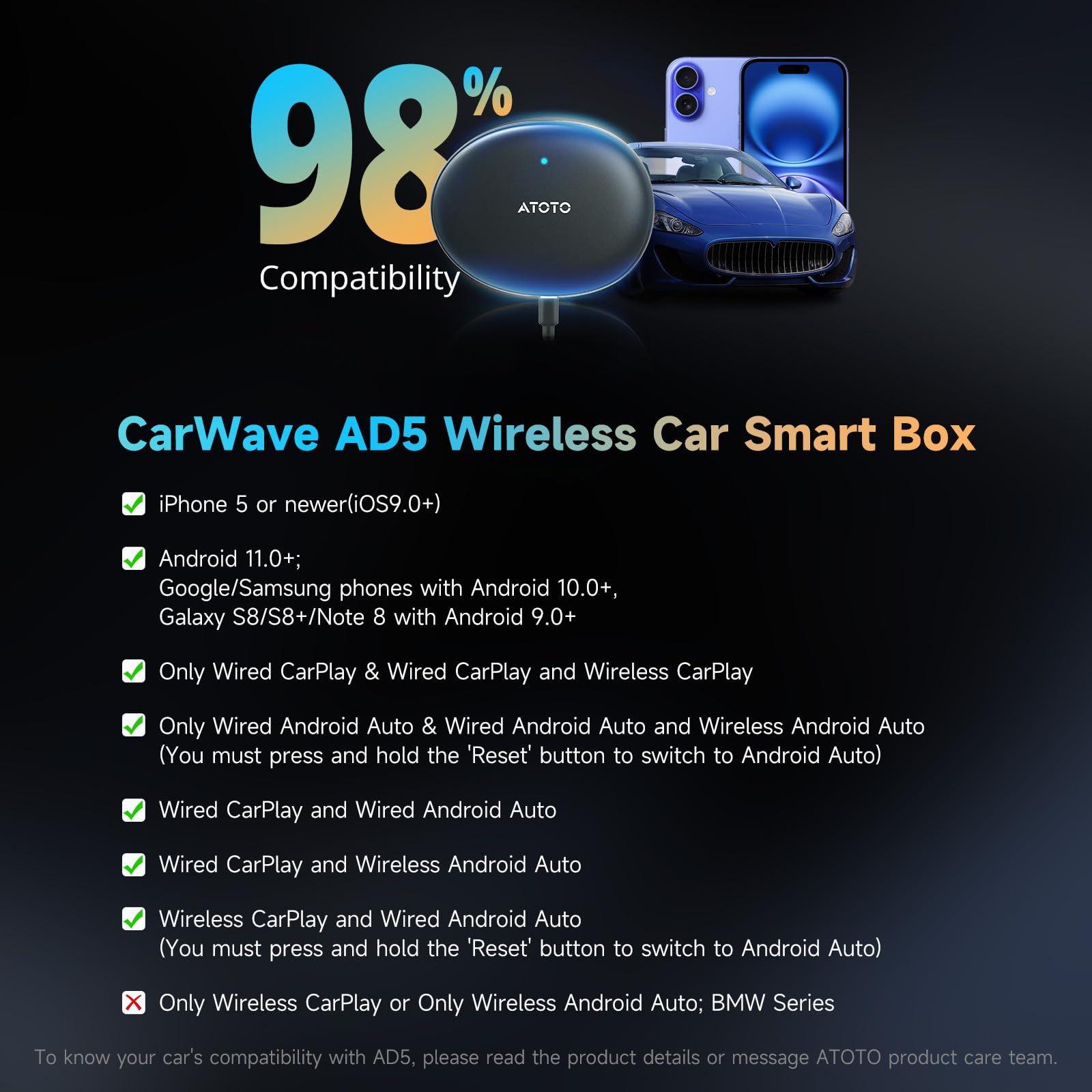 Wireless CarPlay Adapter Android Auto - Smart AI Magic Video Box with Built-in Android Multimedia System, Enjoy Video & Music Apps, Navigation, AI Voice, Plug & Play for Factory Wired CarPlay Car