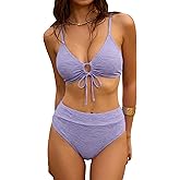 ZAFUL Bikini Sets for Women String 2 Piece Swimsuits High Waisted Bathing Suit V Neck Cut Out Swimwear