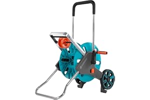 Gardena 18515-80 Frost Proof Hose Cart with Built-in Hose Guide, Includes 5 ft Connection Hose and Adapters, Holds 195 ft 1/2'' Hose, Durable Construction, Made in Germany, Turquoise