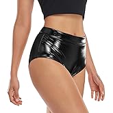Kepblom Metallic High Waisted Booty Shorts Women's Shiny Cheeky Dance Festival Rave Bottoms
