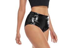Kepblom Metallic High Waisted Booty Shorts Women's Shiny Cheeky Dance Festival Rave Bottoms