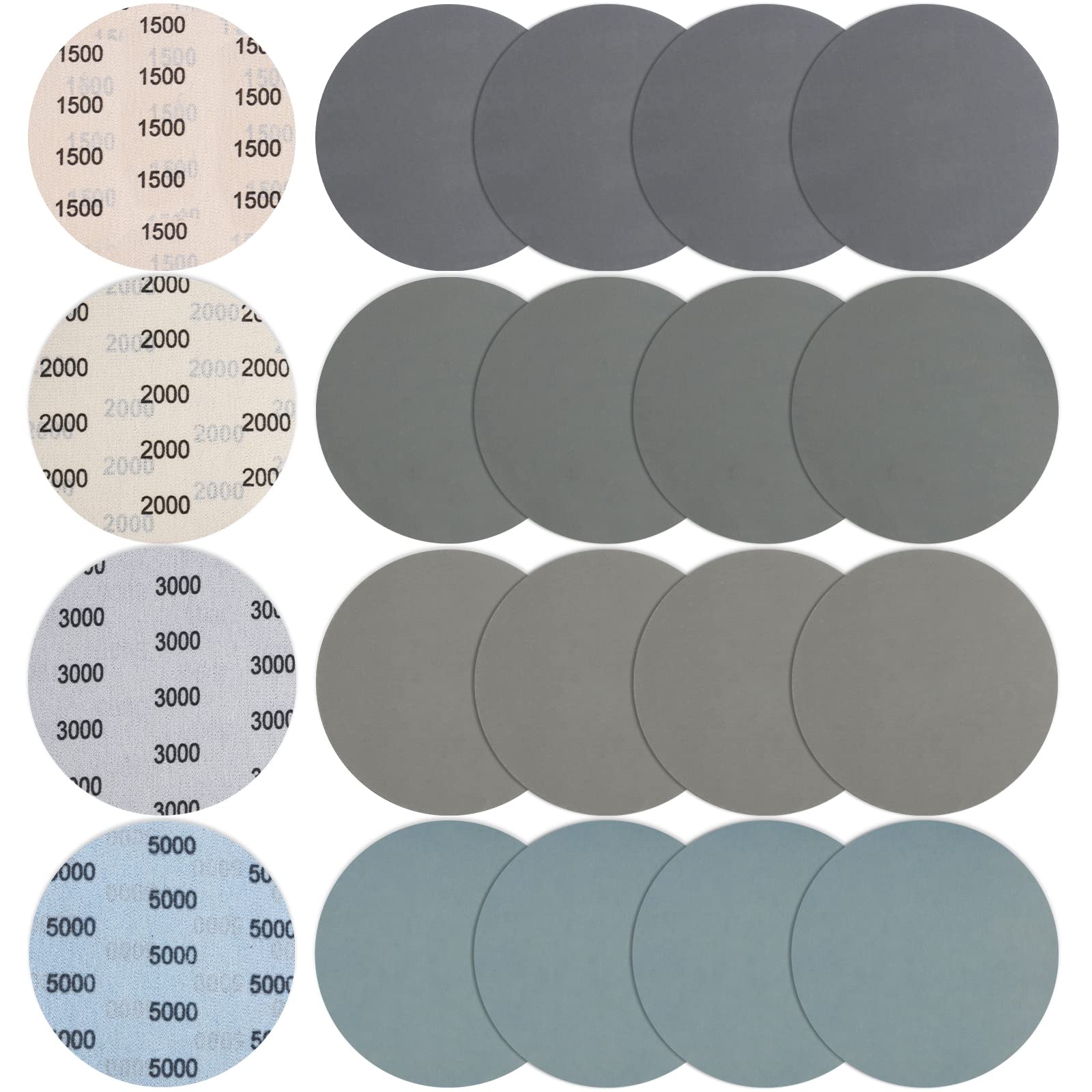 JatilEr 20 Pcs 150mm Sanding Discs, Grit 1500/2000 / 3000/5000 Round Wet and Dry Disc Hook and Loop Flocking Disc Orbital Sanding Pad for Polishing Wood, Metal, Jewelry, Car