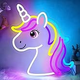 Unicorn Neon Sign for Girls Bedroom Decor – Large 13” LED Unicorn Light with 5-Level Dimming, Soft Pastel Glow for Kids Room, Cute Unicorn Wall Decor for Playroom, Gifts for Girls, USB Powered Kid-Safe Night Light