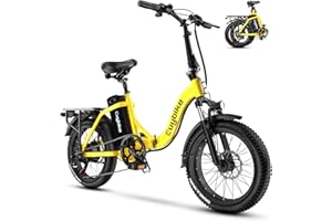 EUYBIKE Folding Electric Bike for Adults with Peak 1000W Motor, 48V 15AH/20AH Battery up to 30MPH 80 Miles, 20" Fat Tire All Terrain Ebike, Front Suspension 7-Speed Commuter E Bike, Step-Thru, UL Certified