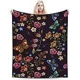 Perinsto Flower and Butterflies Throw Blanket Ultra Soft Warm All Season Decorative Fleece Blankets for Bed Chair Car Sofa Couch Bedroom 60"X50"