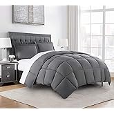 Chezmoi Collection 3-Piece All Season Oversized King Comforter Set Gray, Soft Quilted Down Alernative Duvet Insert with Corner Tabs, Lightweight Microfiber Bedding, 110 x 96 Inches