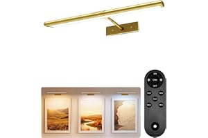 EZVALO Picture Light for Wall, 4800mAh Rechargeable Wireless Remote, 16‘’ Dimmable Magnetic LED Art Display Light with 3 Color Temperatures, for Gallery, Living Room, Bedroom, Hallway (Gold)