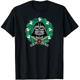 Amazon Essentials Men's Darth Vader Helmet Holiday Christmas Wreath T-Shirt, Star Wars Darth, Small